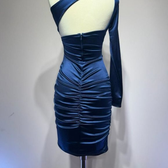 NEW SHORT EVENING DRESS WITH ONE SHOULDER NECKLINE AND ZIPPER BACK CD B2313 - Picture 7 of 8